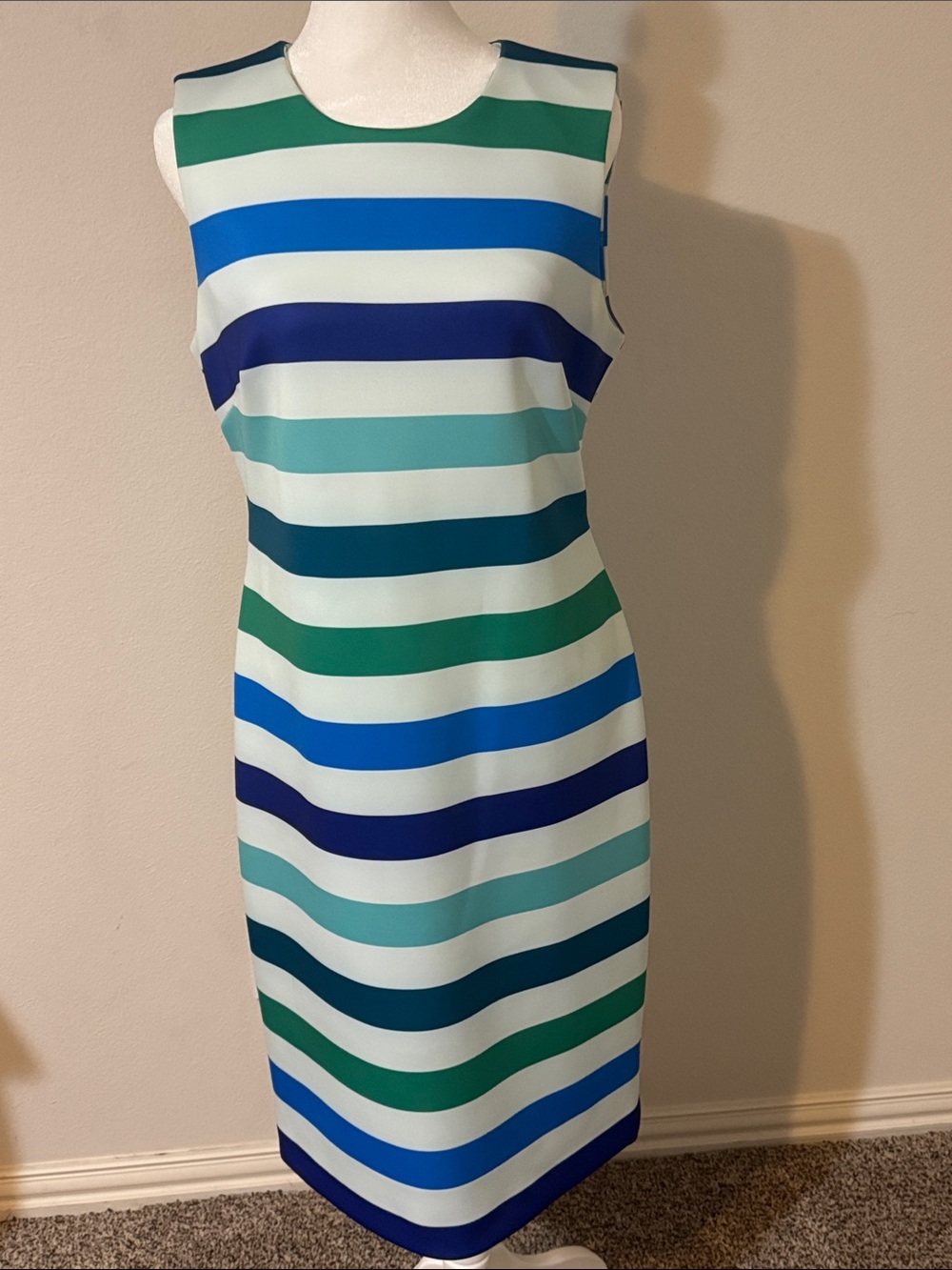Calvin Klein Green & Blue Striped Sheath Dress